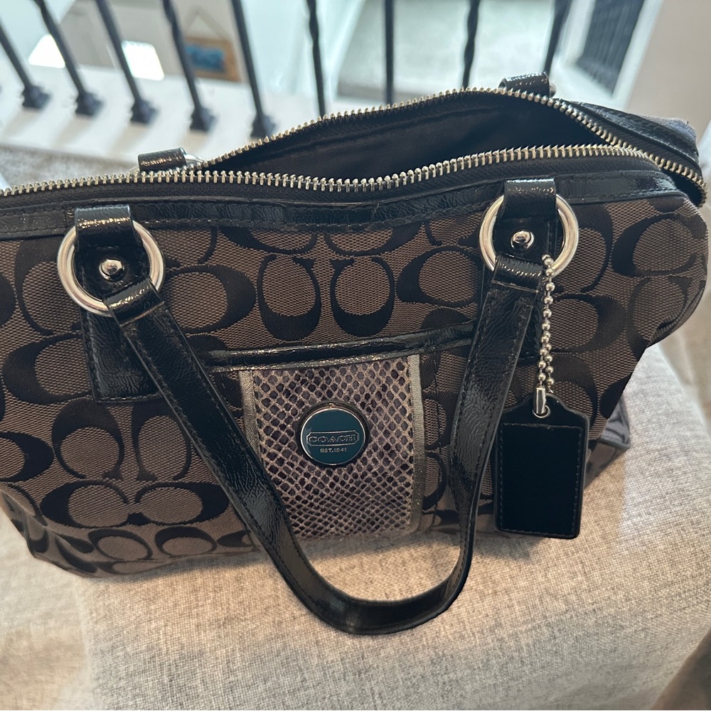 Coach Black Signature Tote Bag With Python Accent - image 3